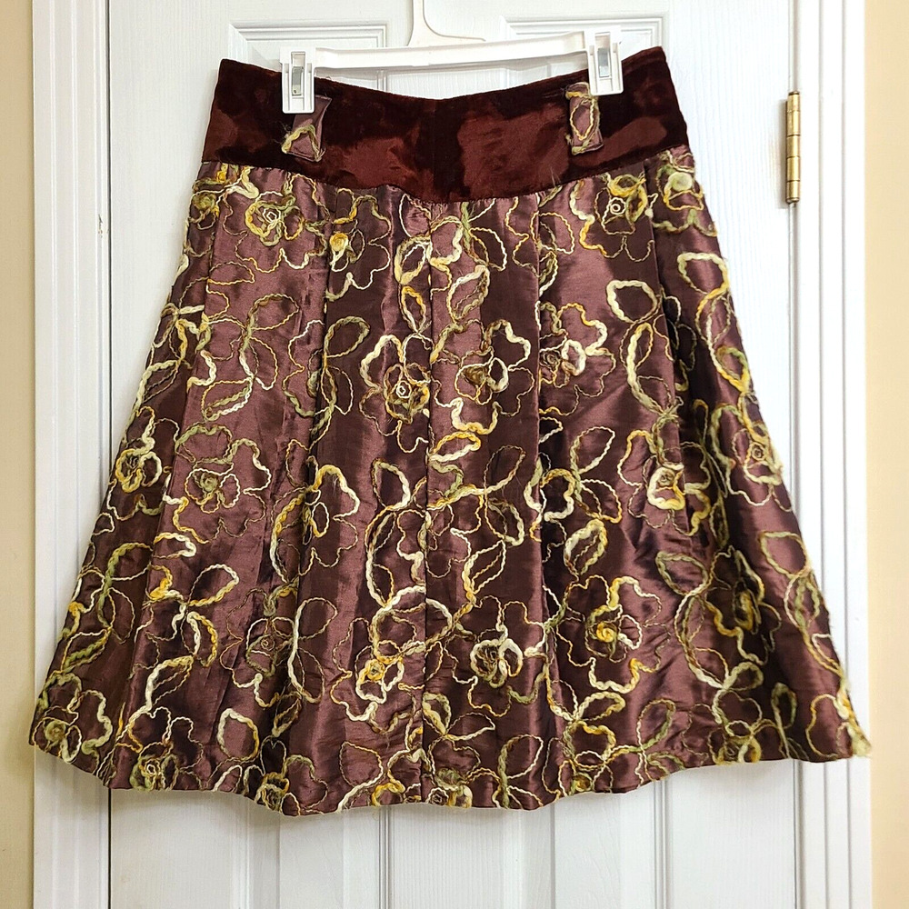 Just In Time Skirt Velvet Waist Textured Embroidery Whimsigoth Y2K Fairy Size L